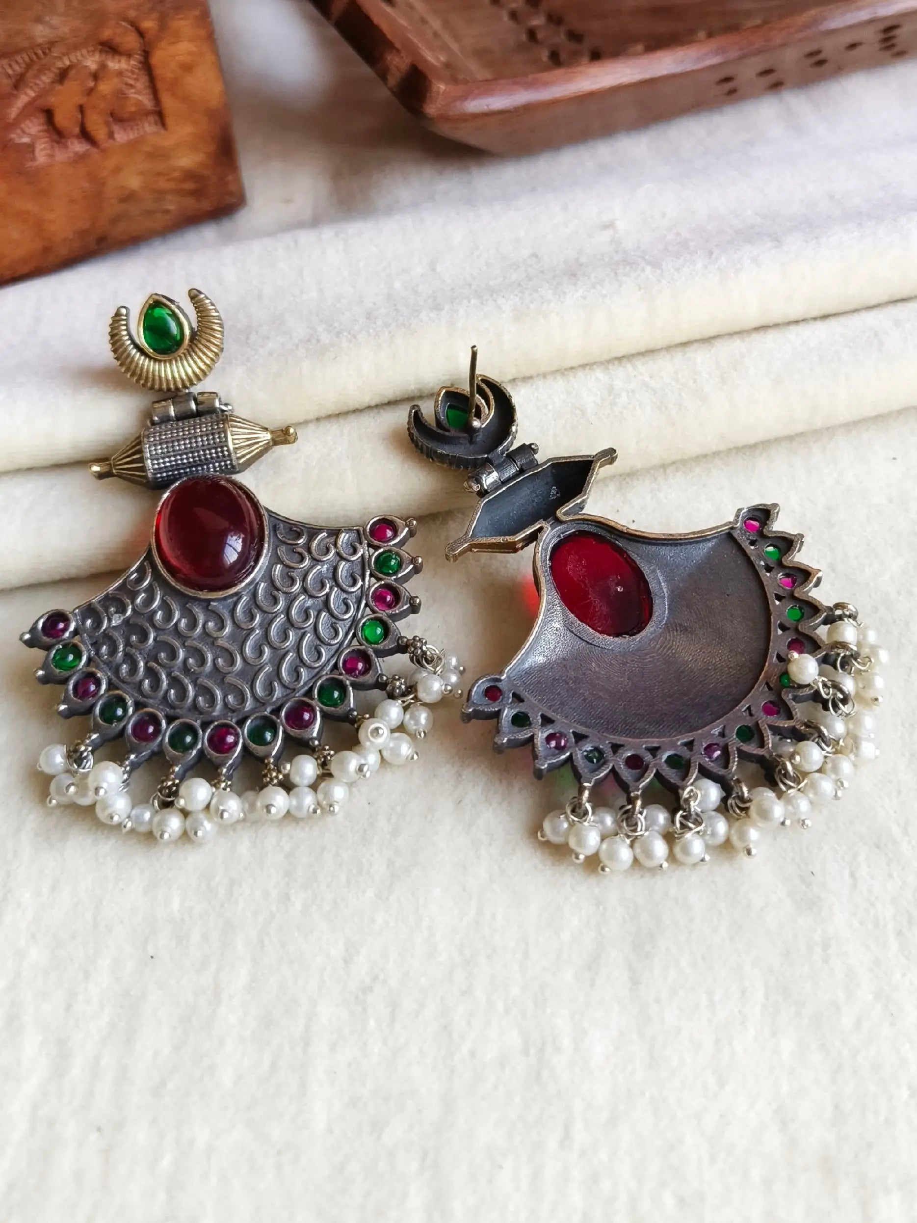 Dual Tone Pearl Dangler Earrings for Parties | Sarichka