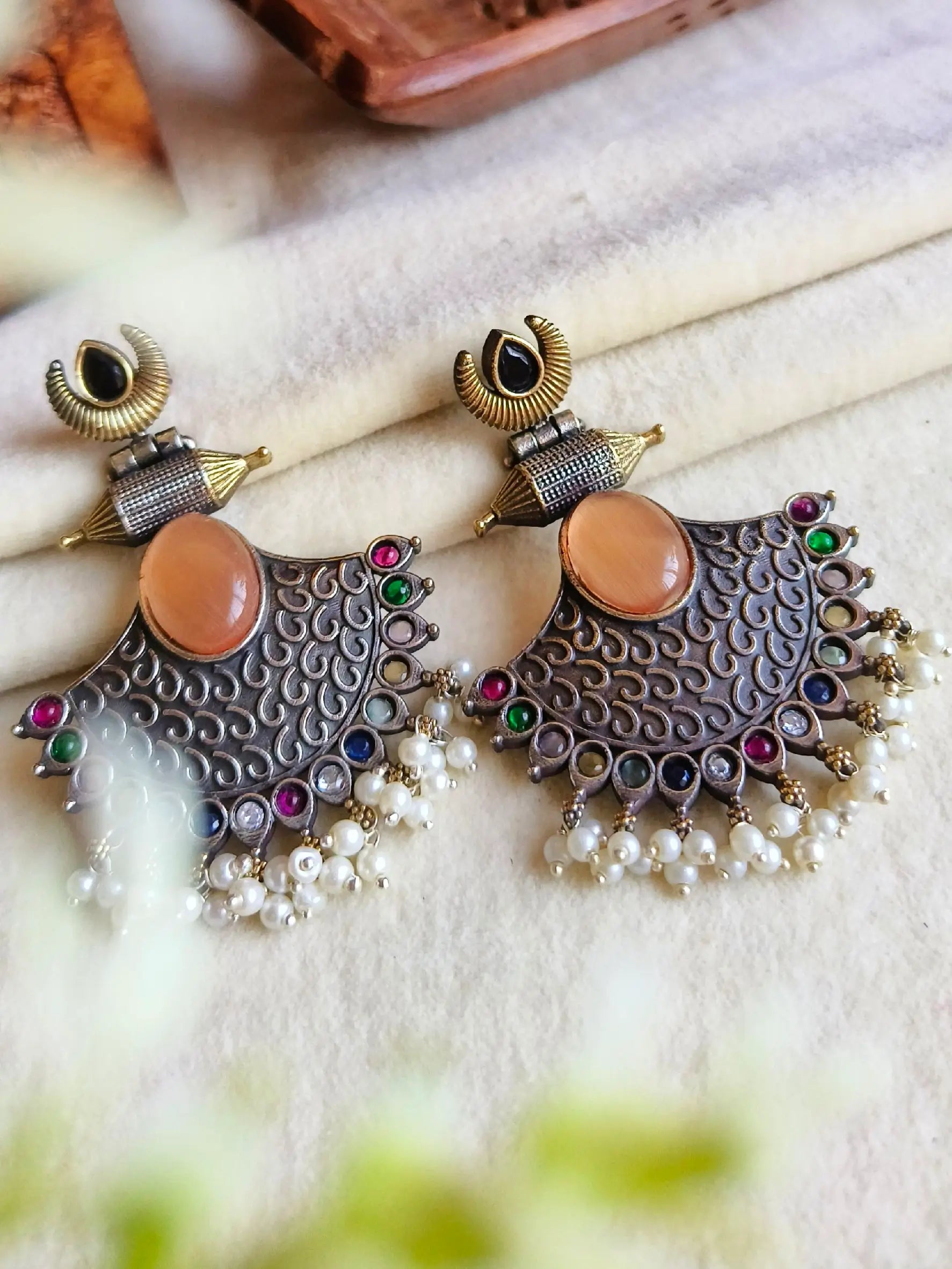 Dual Tone Pearl Dangler Earrings for Parties | Sarichka