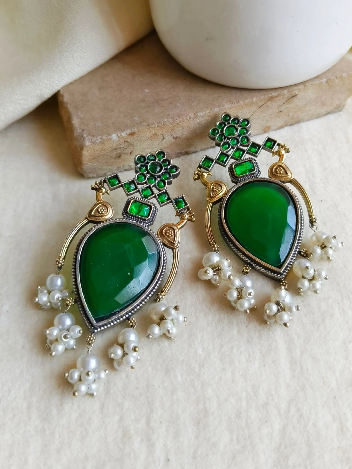 Antique Dual-Tone Peacock Pearl Earrings | Sarichka Fashion