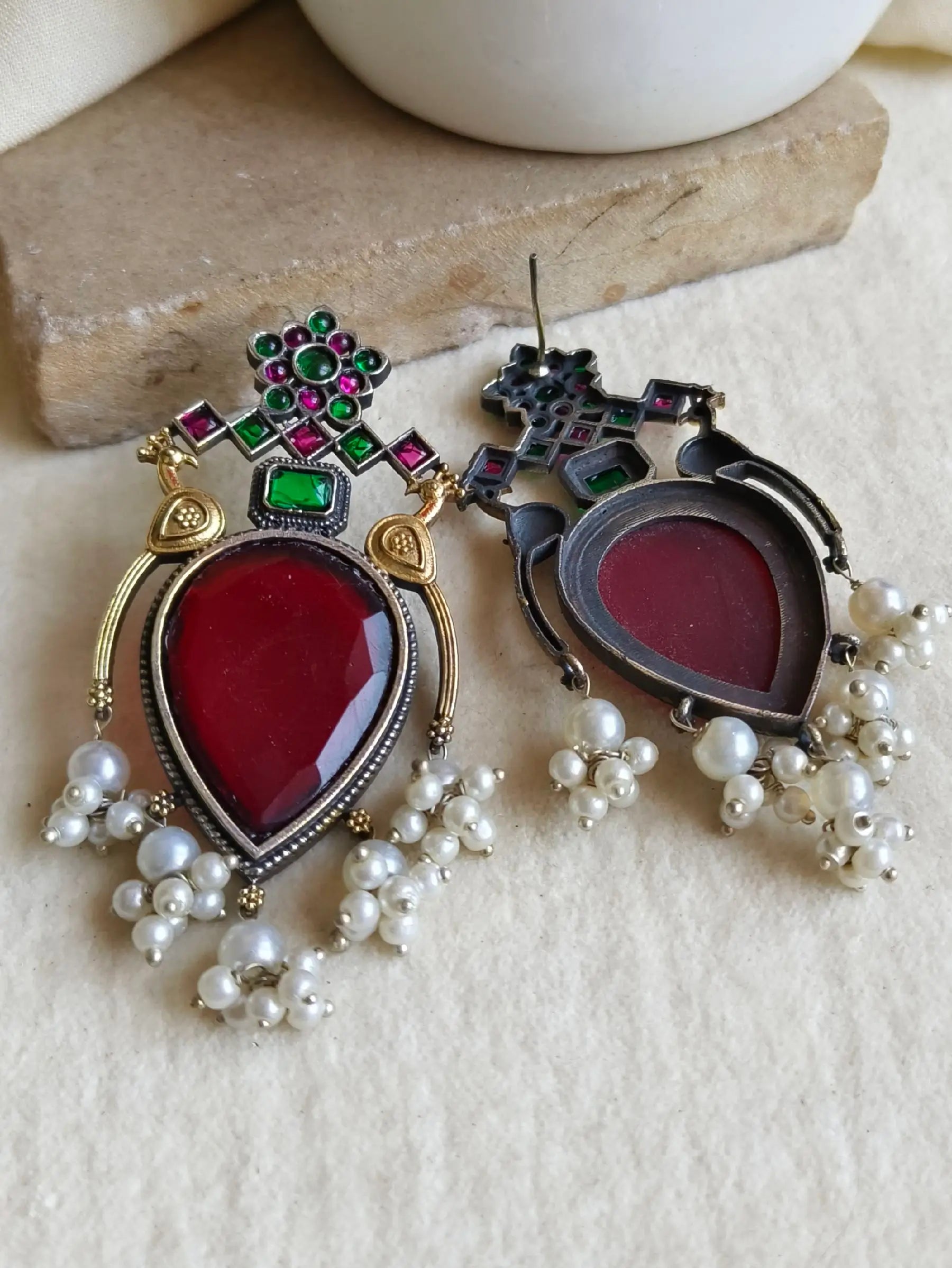 Antique Dual-Tone Peacock Pearl Earrings | Sarichka Fashion
