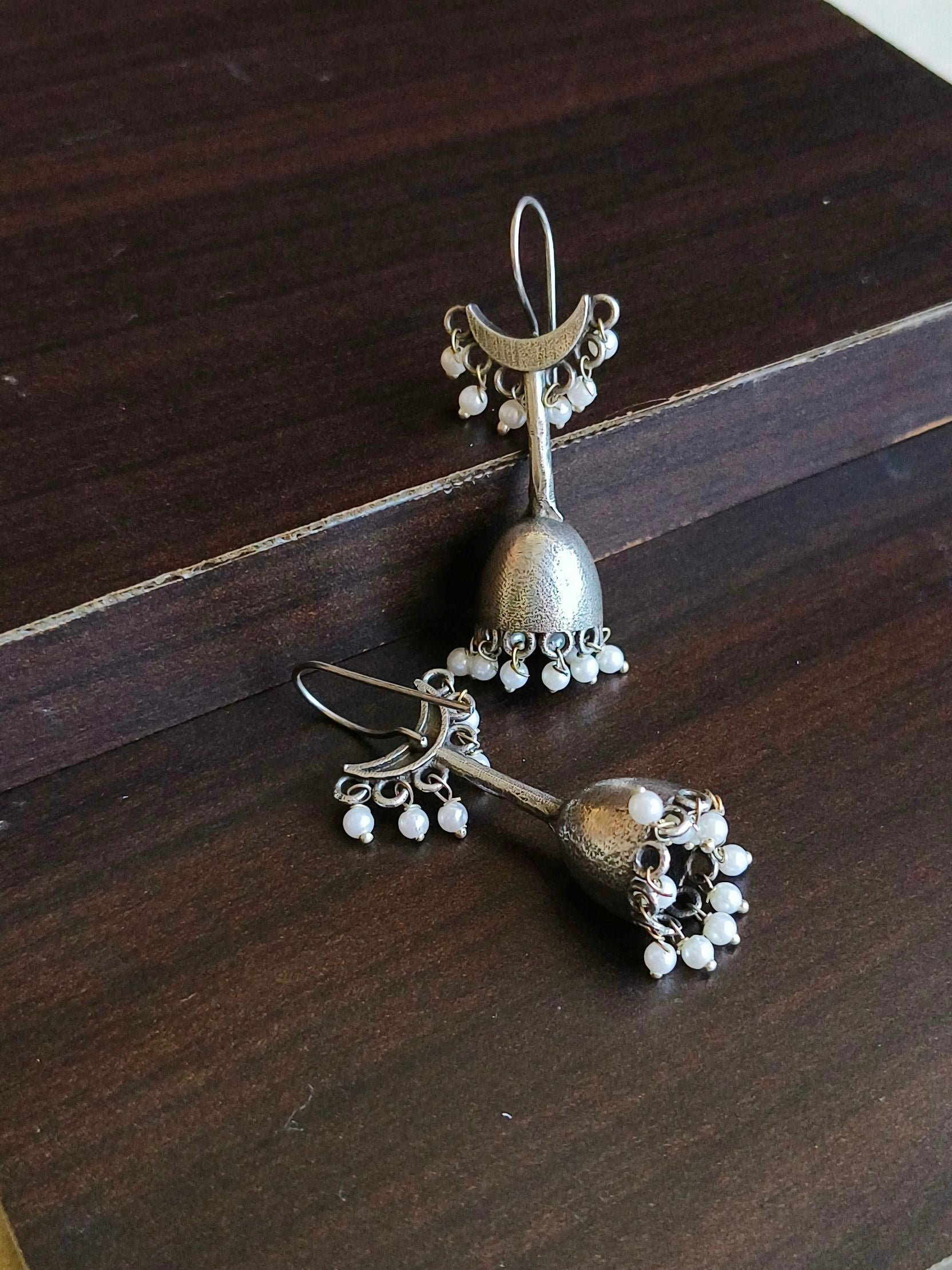 Moonlit Pearl Silver Look Alike Hook Earrings | Sarichka Fashion