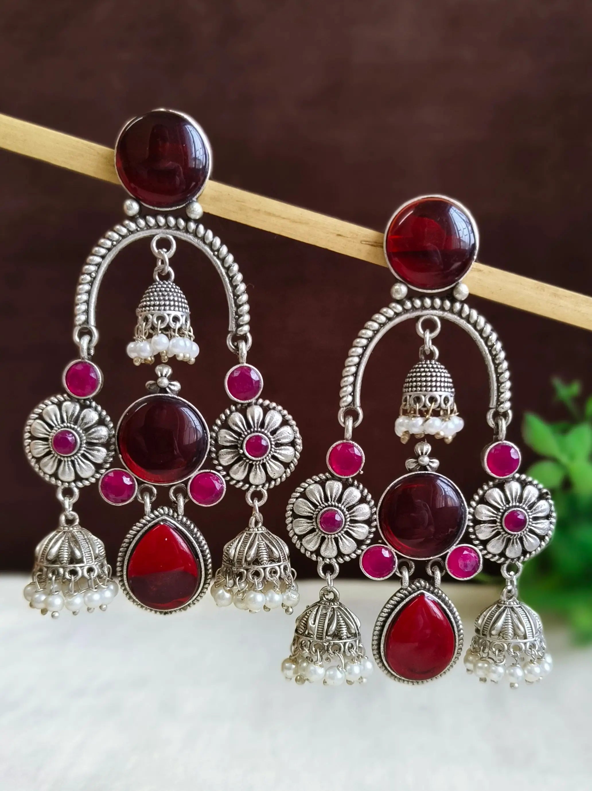 Traditional Silver Jhumka Earrings for Garba – Sarichka Fashion