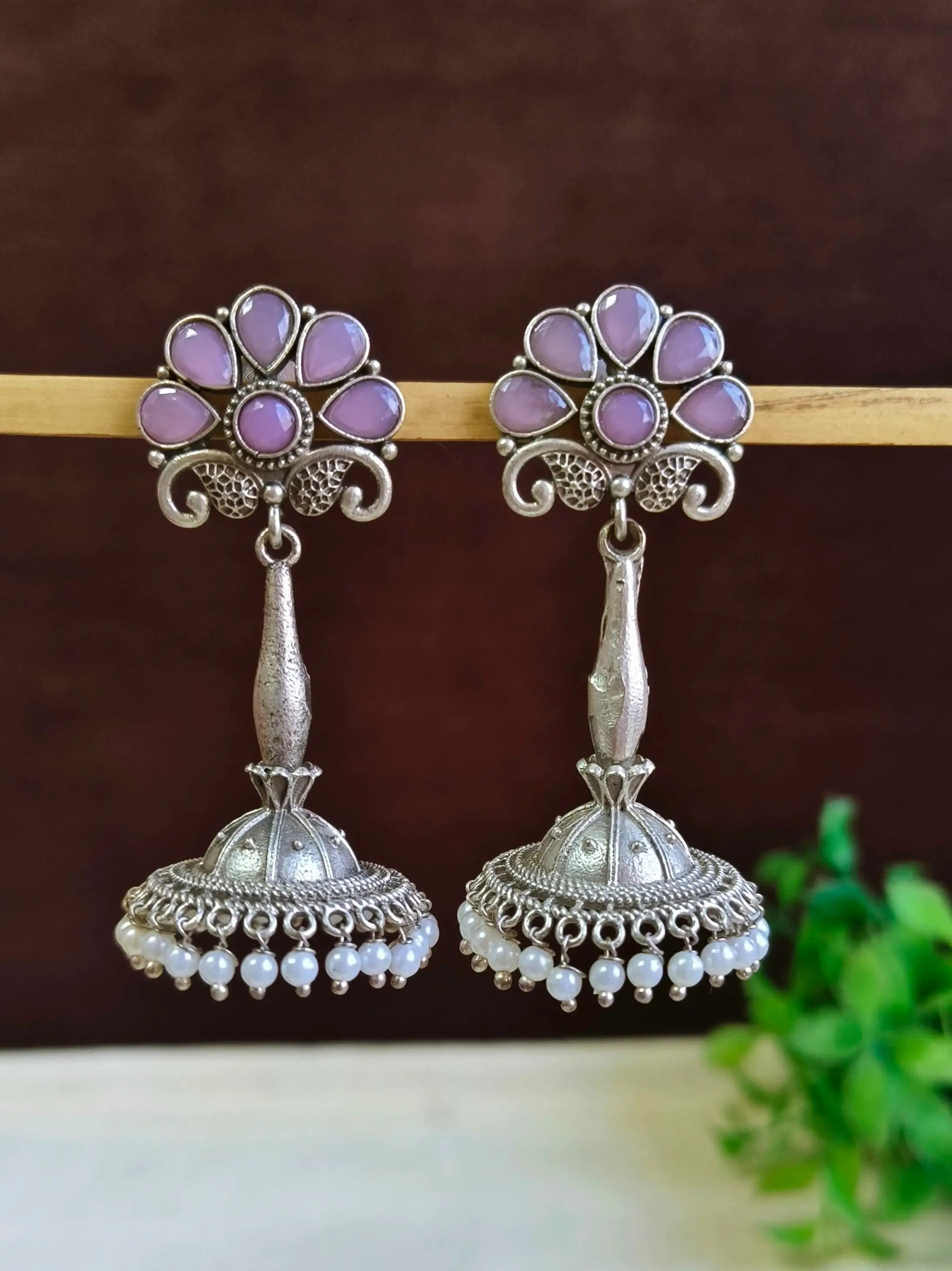 Antique Silver Pearl Jhumka Earrings | Sarichka Fashion