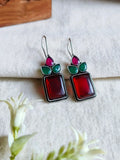 Oxidised Monalisa Stone Hook Earrings | Sarichka Fashion
