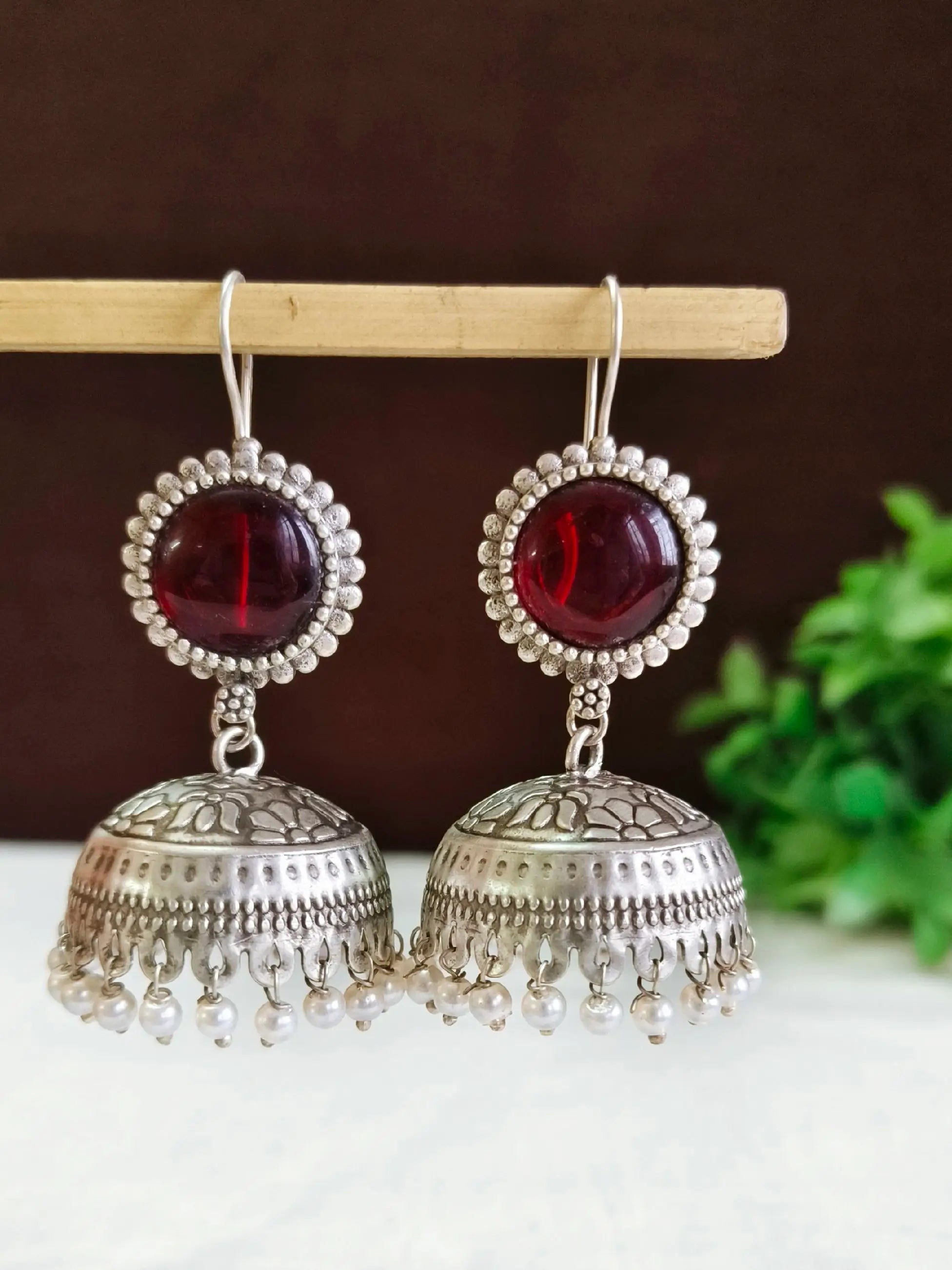Lightweight Oxidised Silver Floral Jhumkas | Sarichka Fashion