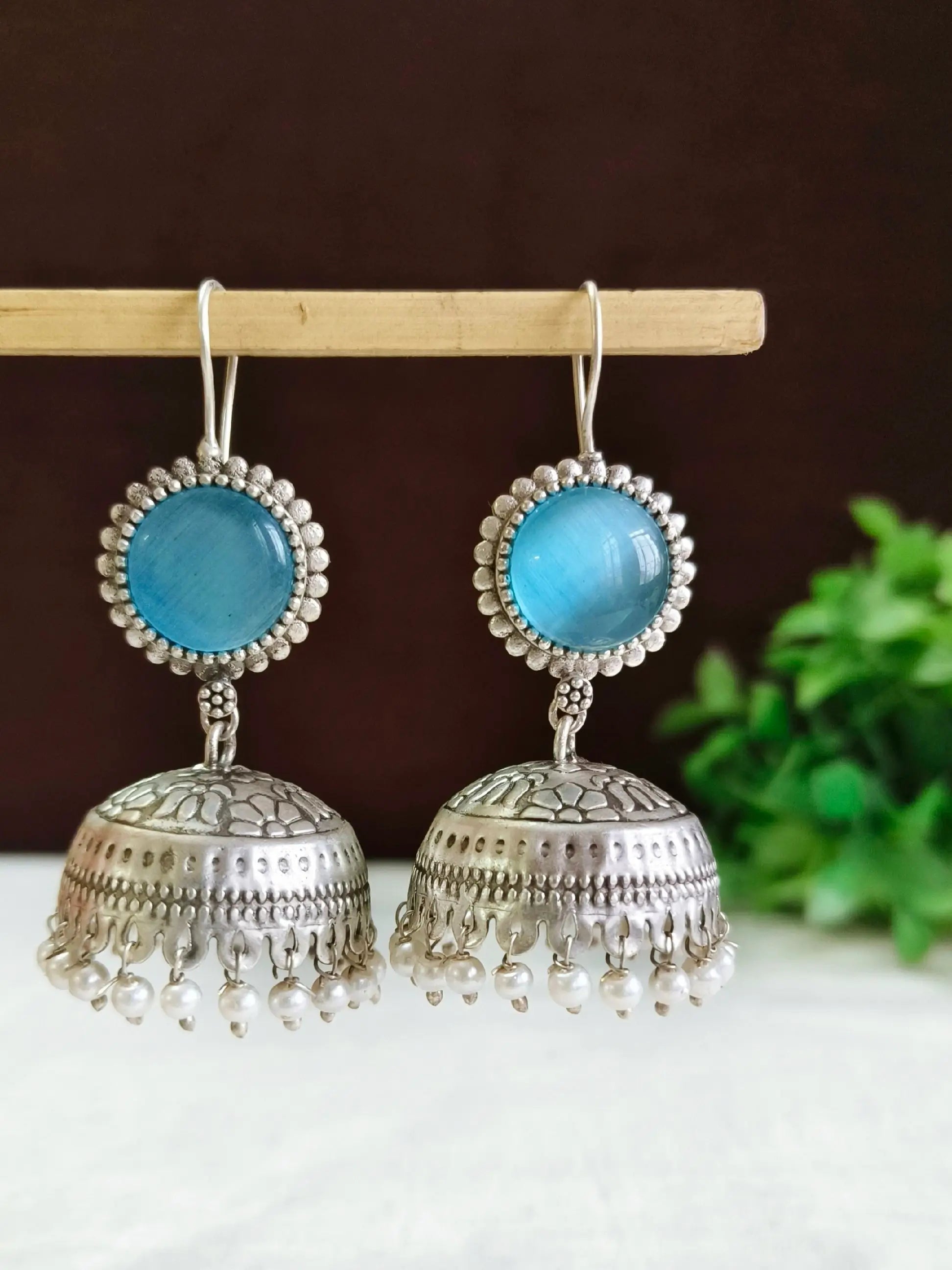 Lightweight Oxidised Silver Floral Jhumkas | Sarichka Fashion