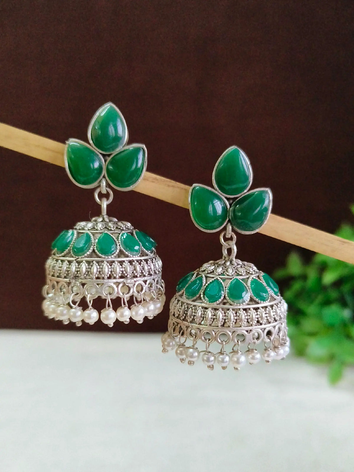 Navratri Oxidised Jhumkas with Beads | Sarichka Fashion