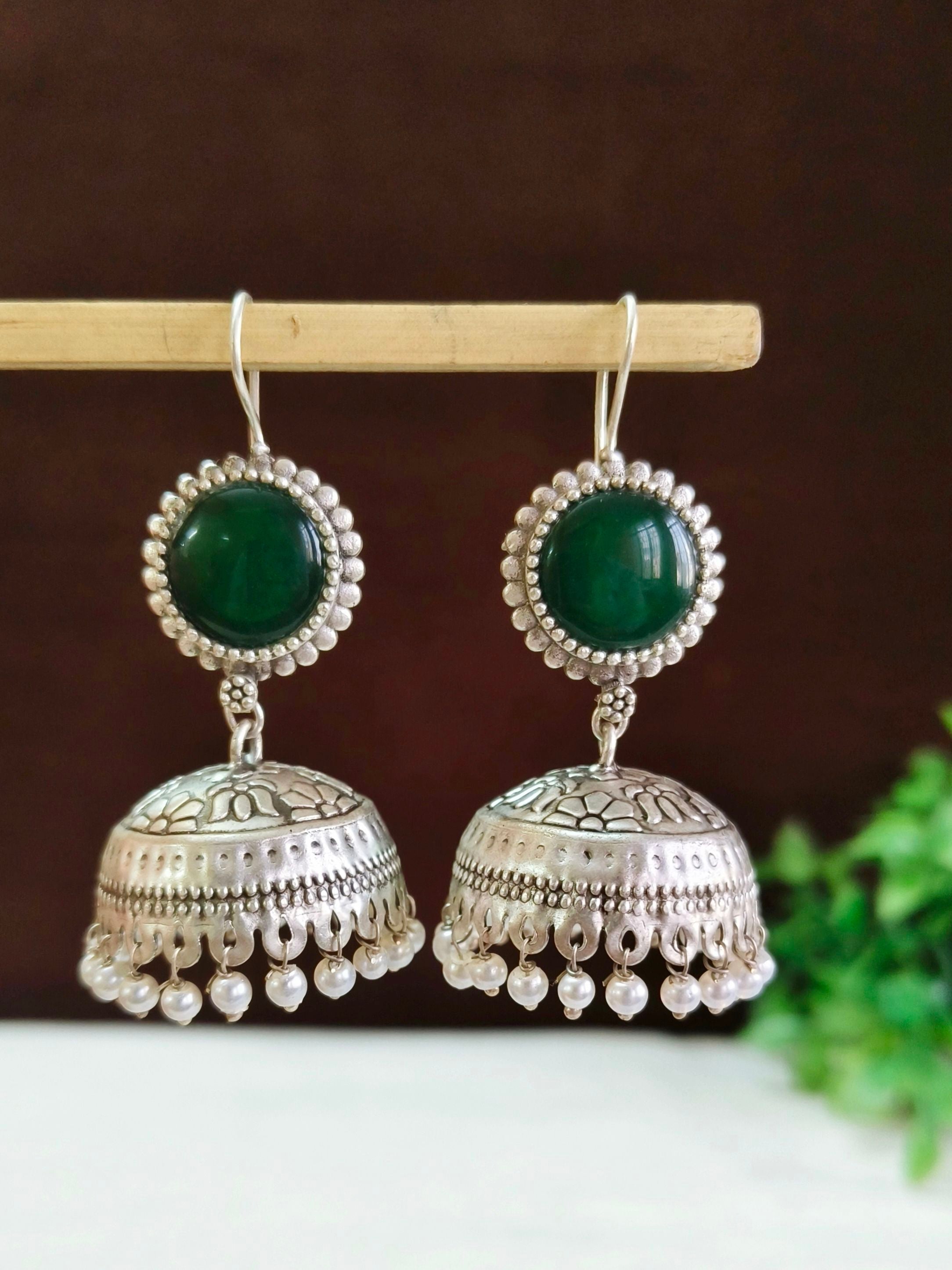 Lightweight Oxidised Silver Floral Jhumkas | Sarichka Fashion