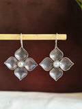 Oxidized Floral Pearl Drop Earrings