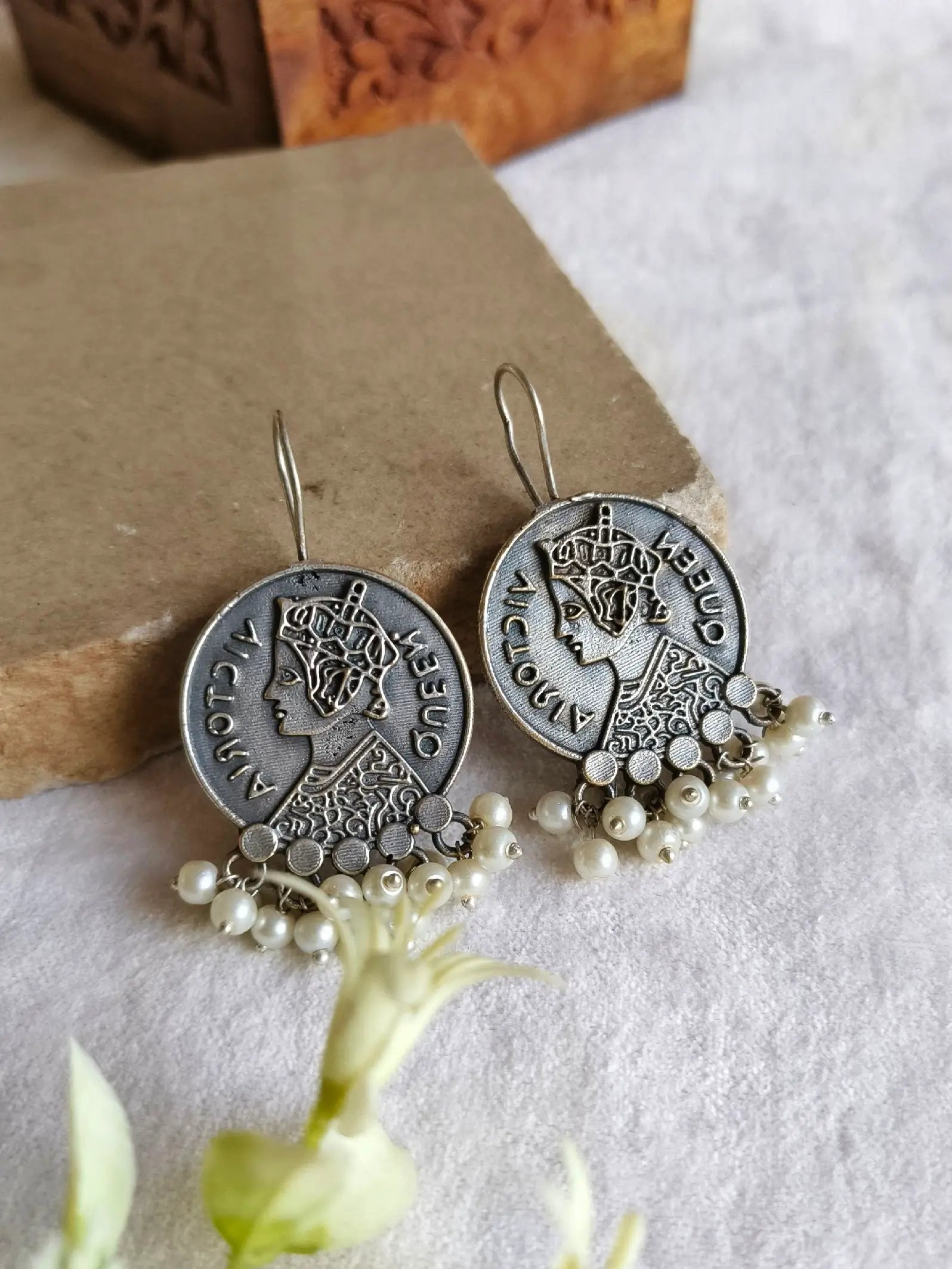 Queen Coin Pearl Drop Earrings