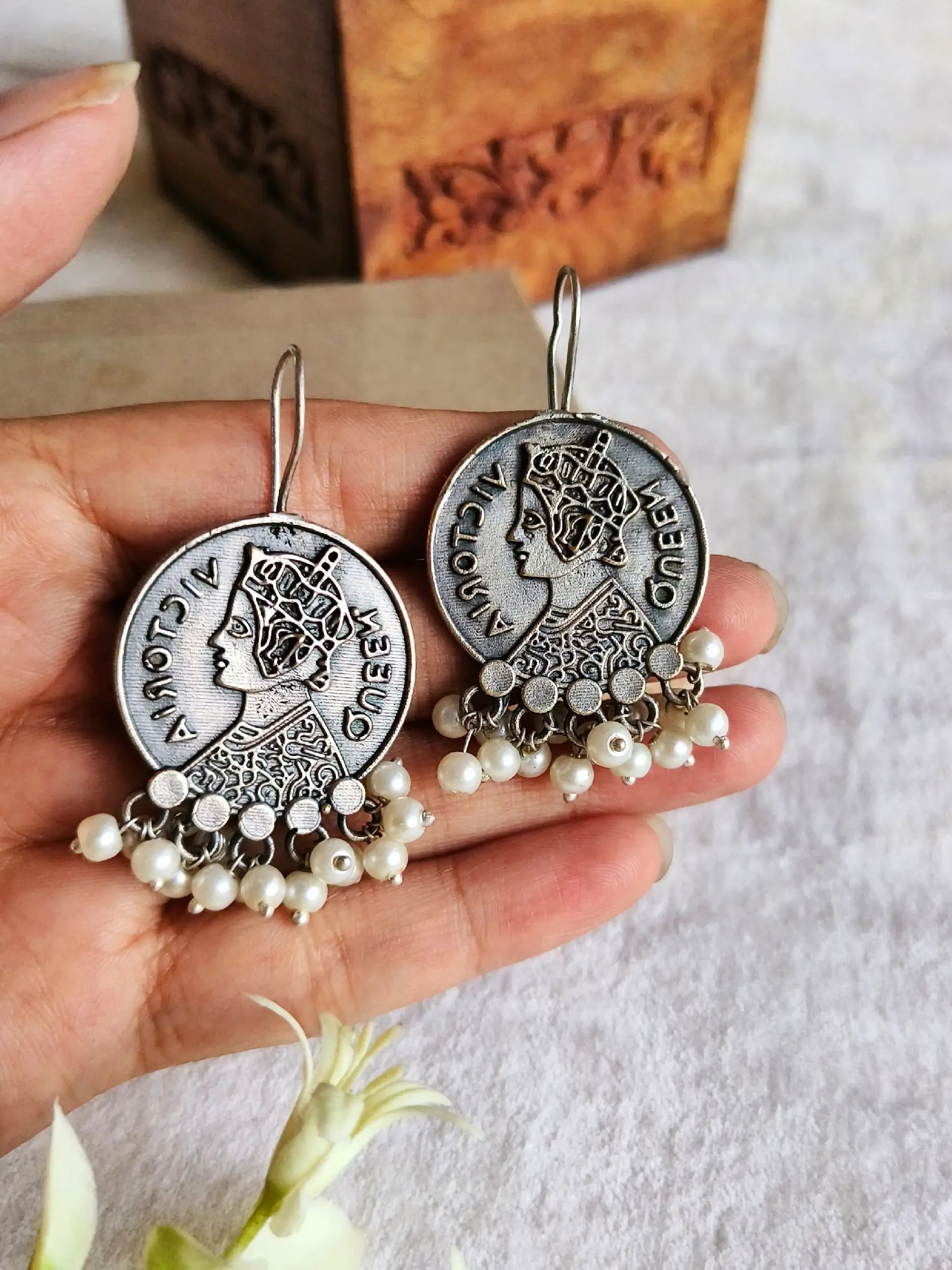 Queen Coin Pearl Drop Earrings