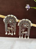 Oxidized Deer Antique Pearl Earrings