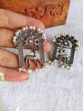 Oxidized Deer Antique Pearl Earrings