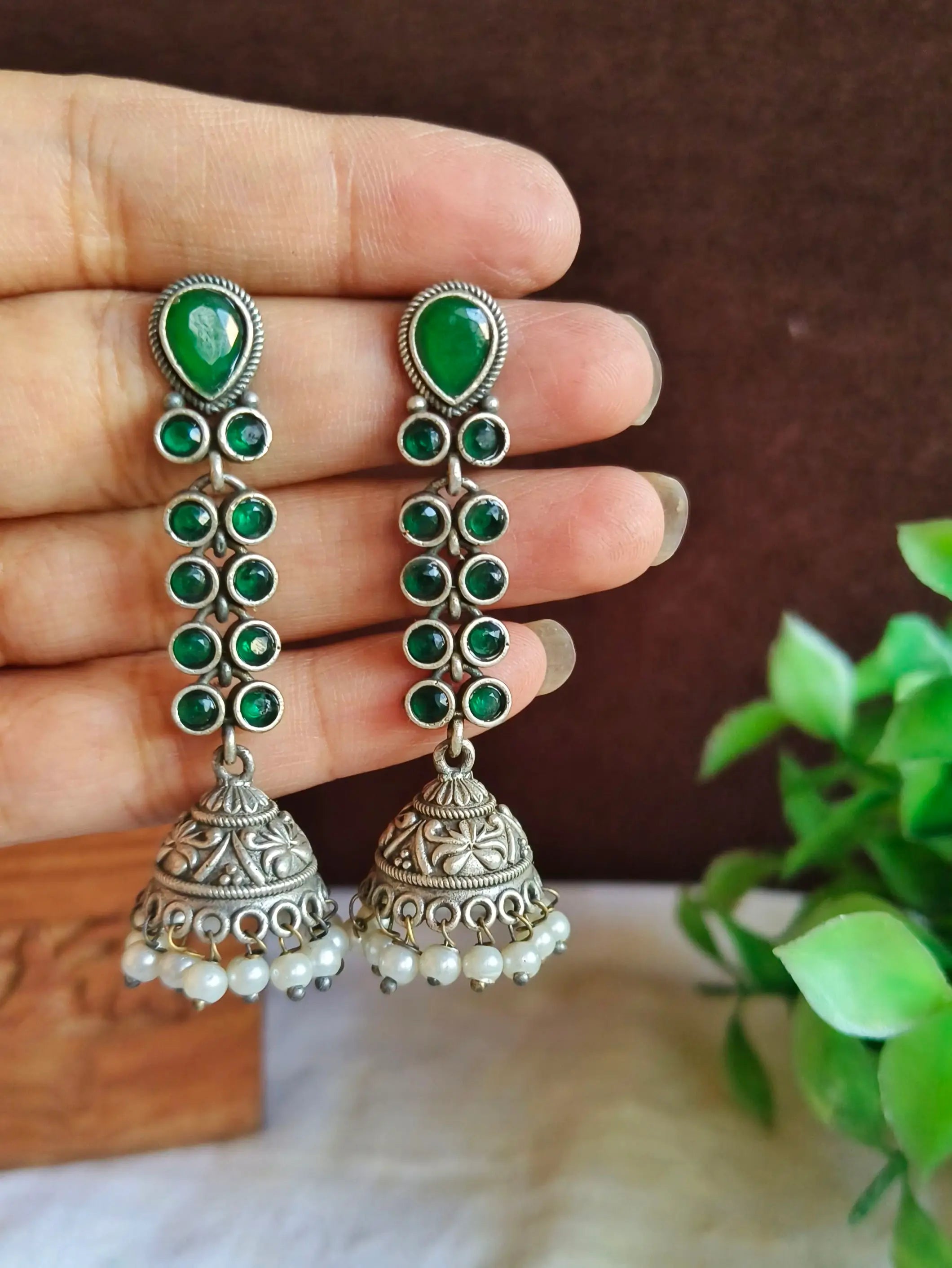 Oxidized Silver Plated Long Jhumka Earrings | Sarichka