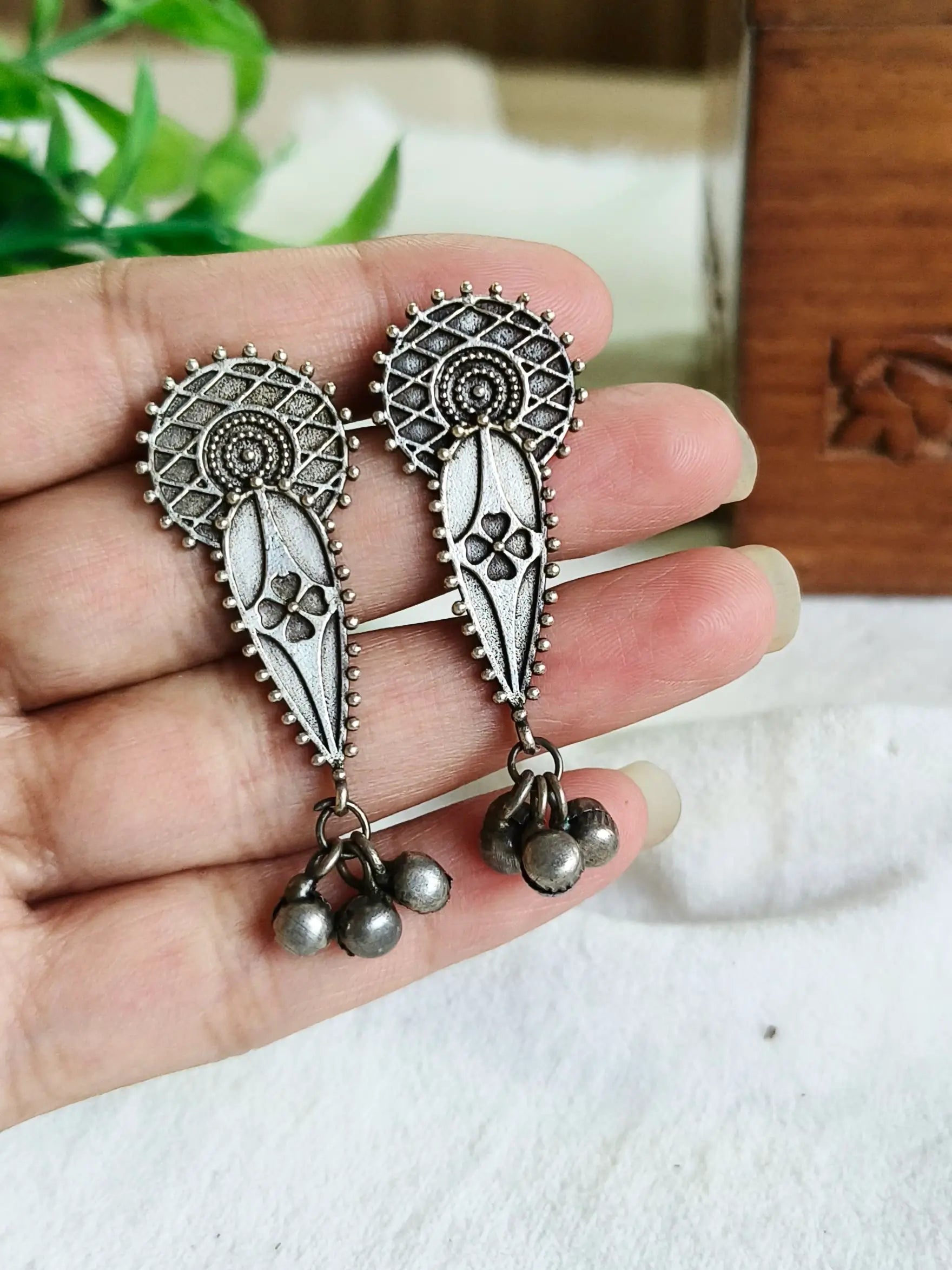 Silver Oxidized Drop Stud Earrings | Sarichka