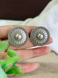 Oxidised Silver Plated Floral design Stud Earrings | Sarichka