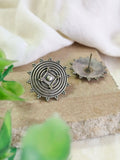 Silver Plated Round Oxidised Stud Earrings for Women | Sarichka