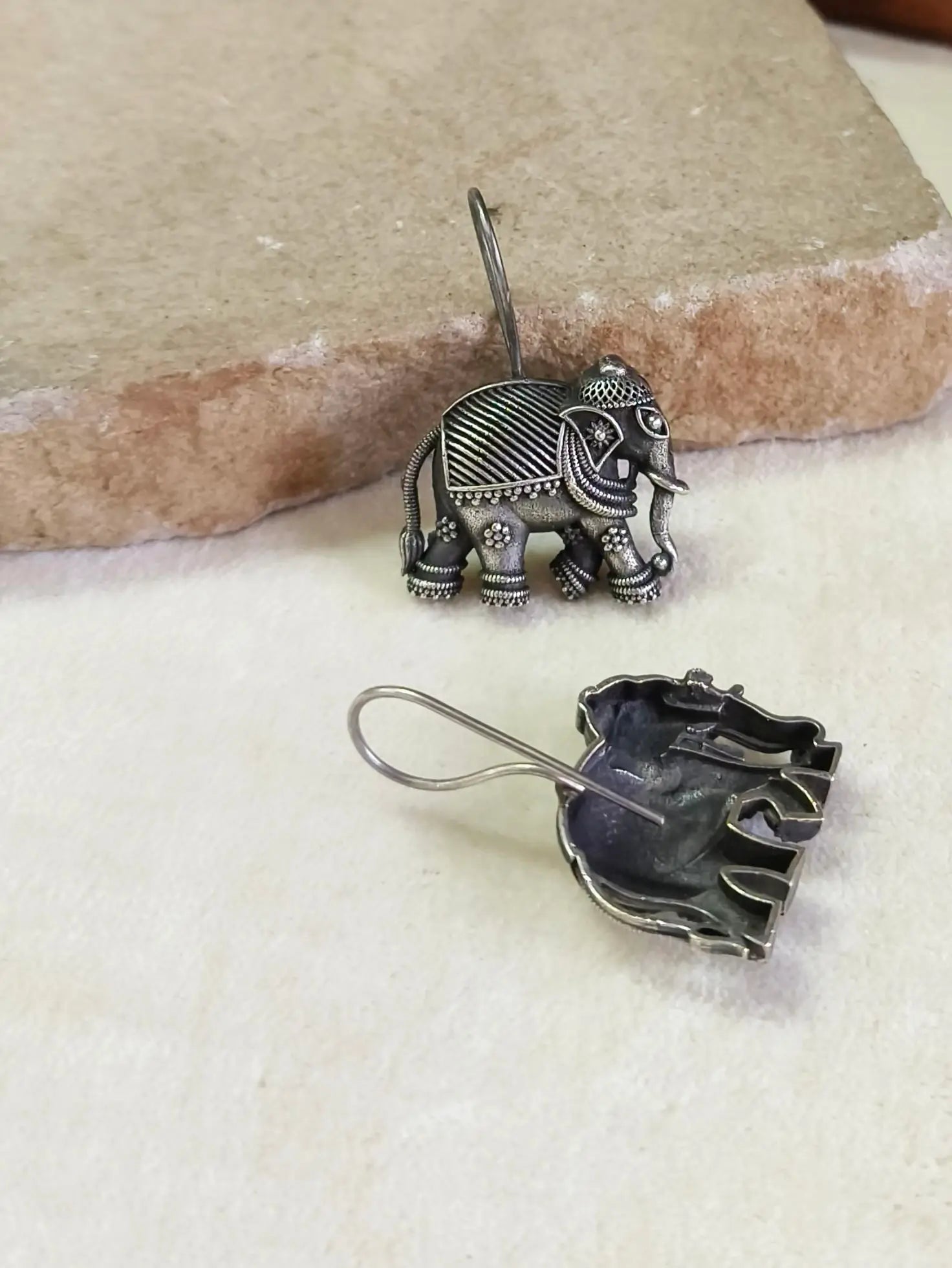 Silver Plated Oxidised Elephant Hook Earrings | Sarichka