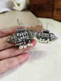 Antique Oxidised Silver Hook Earrings with Pearl Motifs | Sarichka
