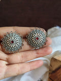 Silver Replica Oxidised Floral Stud Earrings | Sarichka