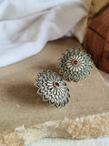Silver Replica Oxidised Floral Stud Earrings | Sarichka