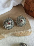 Silver Replica Oxidised Floral Stud Earrings | Sarichka