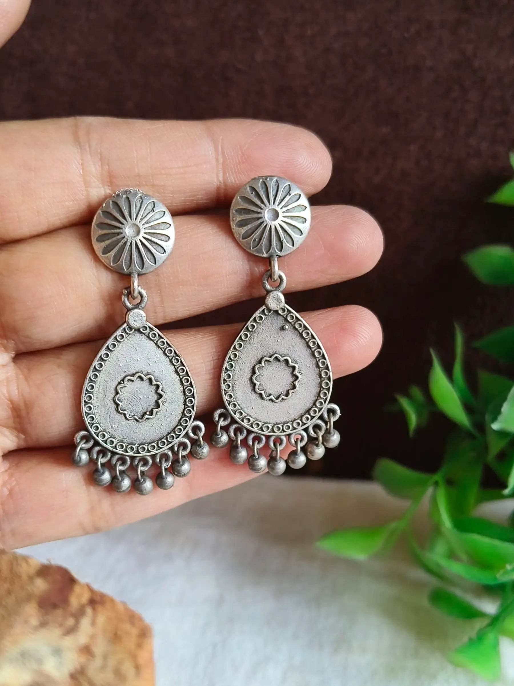 Silver Oxidised Teardrop Dangler Earrings | Sarichka
