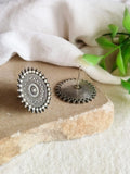 Elegant Oxidised Silver Floral Stud Earrings | Sarichka