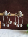 Oxidized Silver Tea Kettle Dangler Earrings | Sarichka