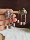 Oxidized Silver Tea Kettle Dangler Earrings | Sarichka