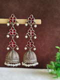 Antique Oxidised Pearl Drop Jhumka Earrings | Sarichka