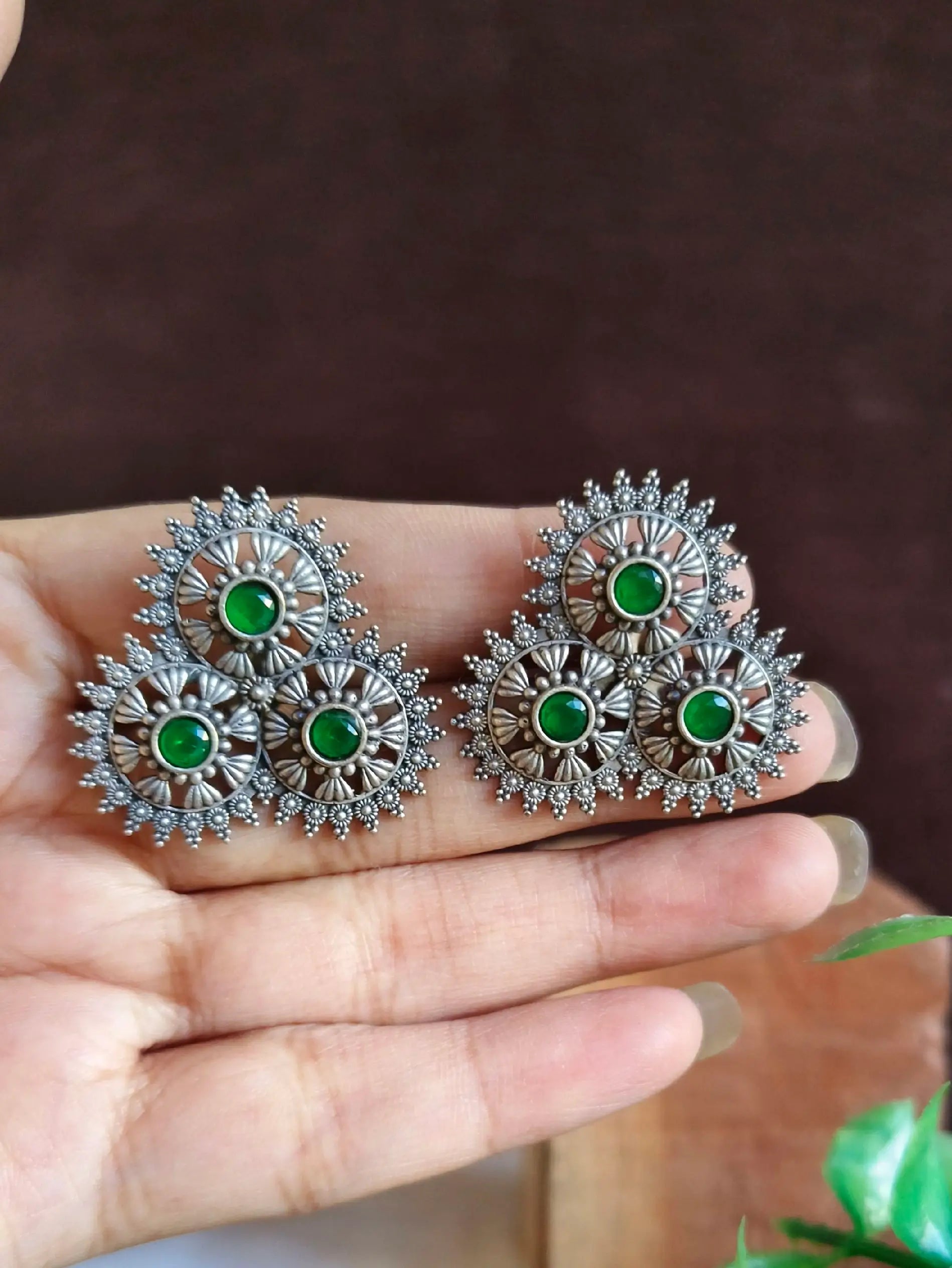 Silver Oxidised Gemstone Stud Earrings | Sarichka