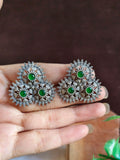 Silver Oxidised Gemstone Stud Earrings | Sarichka
