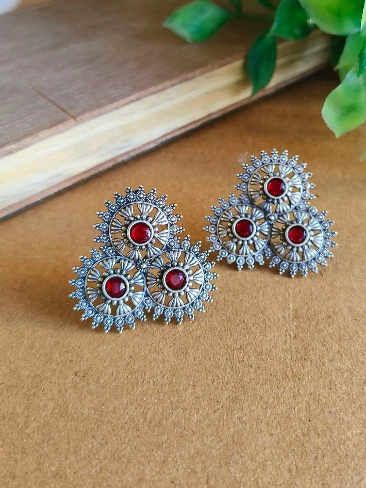 Silver Oxidised Gemstone Stud Earrings | Sarichka