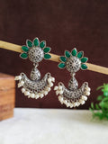Antique Silver Oxidised Gemstone Dangler Earrings | Sarichka