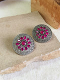 Oxidised Silver Round Gemstone Studs | Sarichka