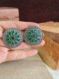 Oxidised Silver Round Gemstone Studs | Sarichka