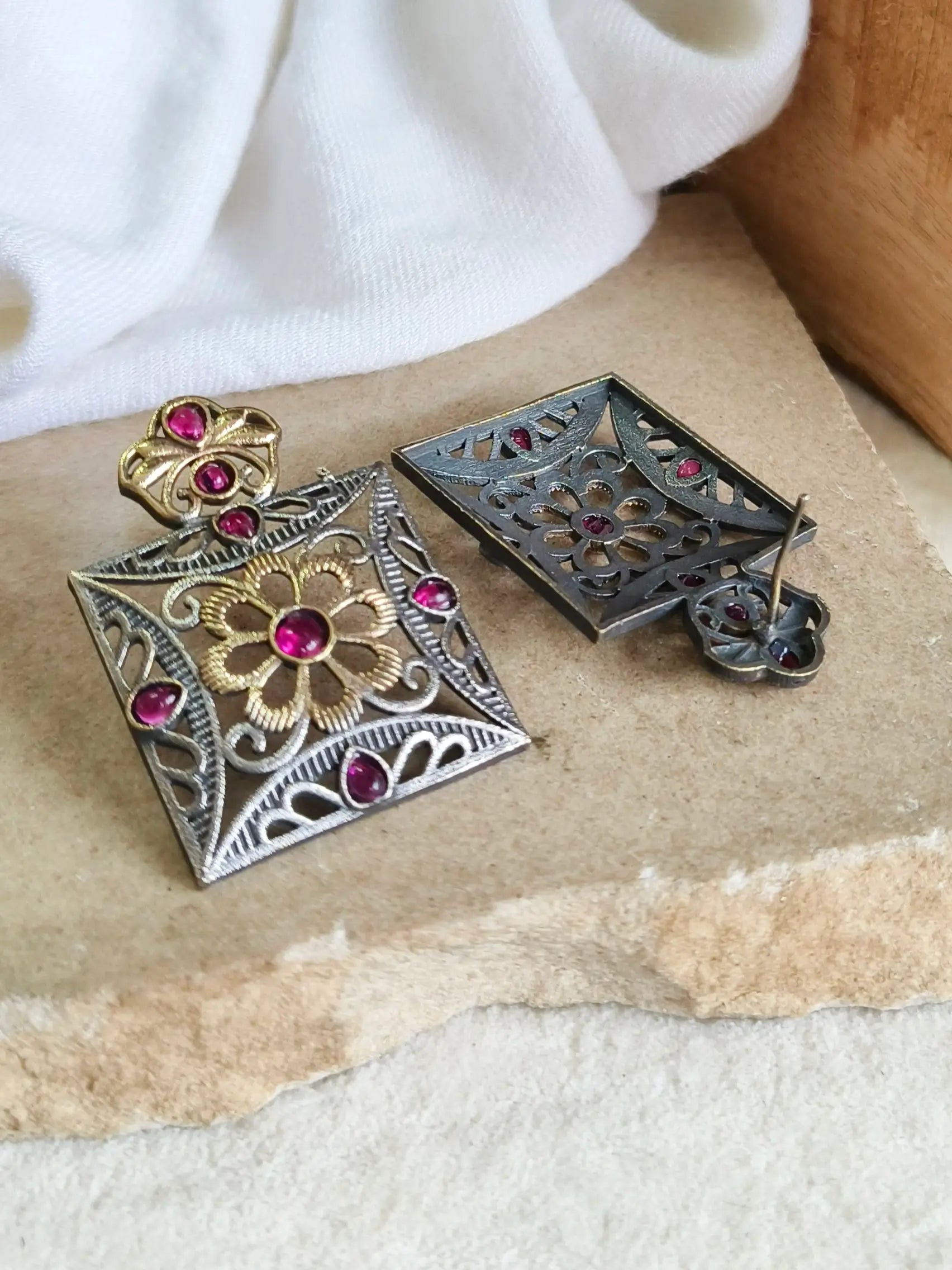 Dual Tone Oxidised Statement Stud Earrings | Sarichka
