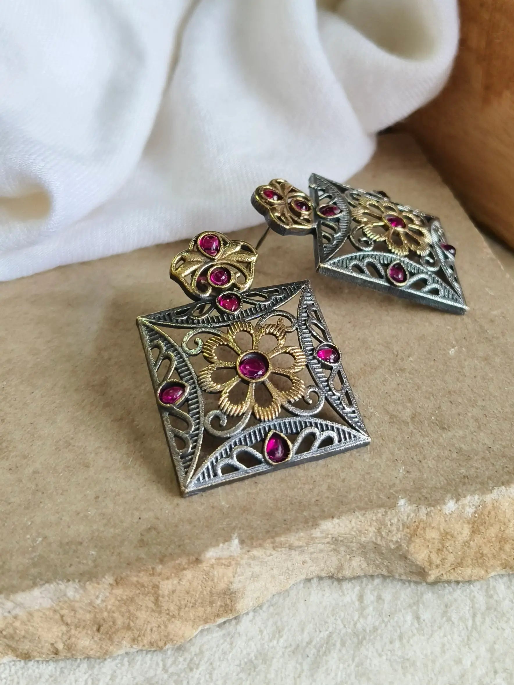 Dual Tone Oxidised Statement Stud Earrings | Sarichka
