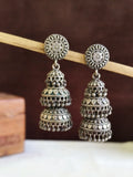 Silver Oxidised Triple Layered Ethnic Jhumki | Sarichka