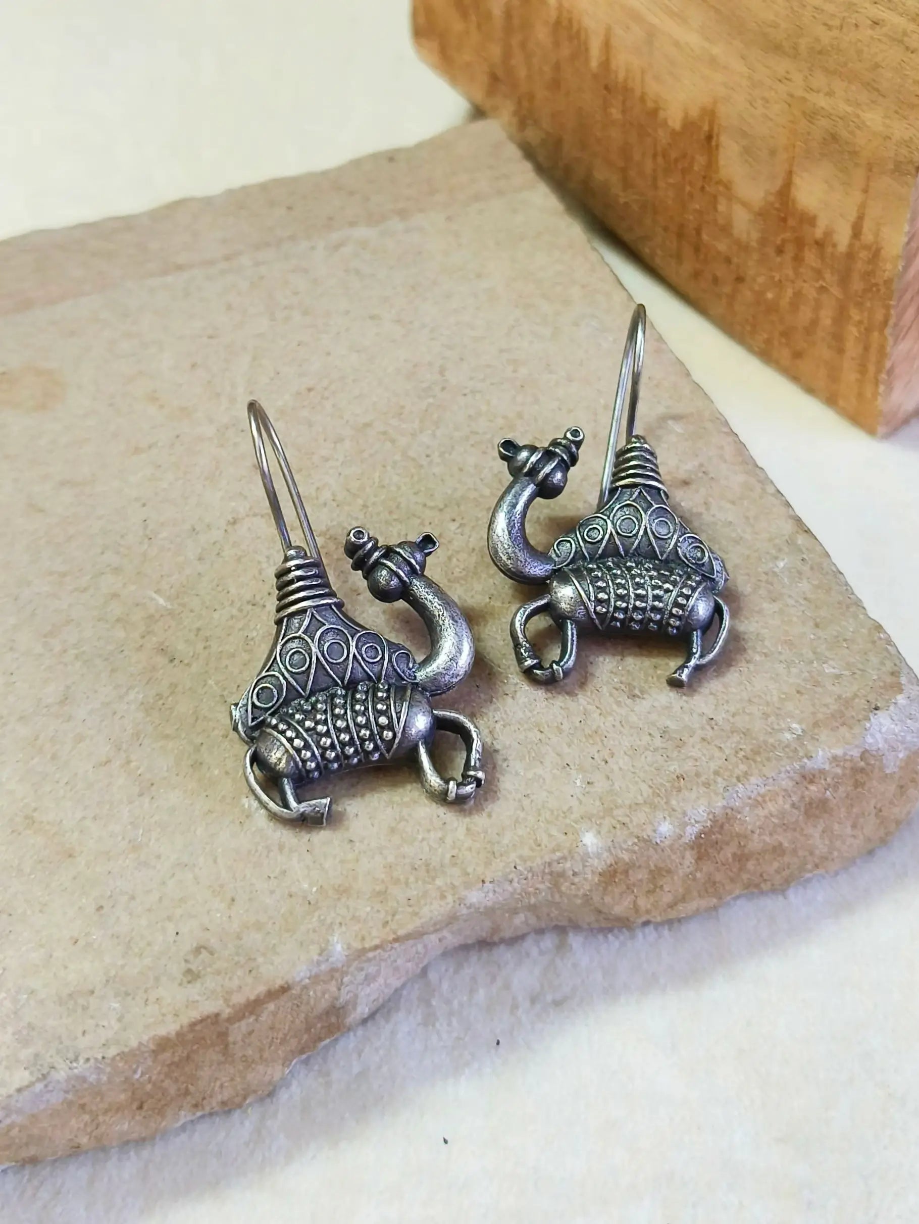 Camel Design Oxidised Brass Hook Earrings | Sarichka