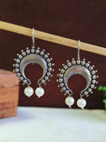 925 Silver Half Moon Oxidised Pearl Hook Earrings | Sarichka