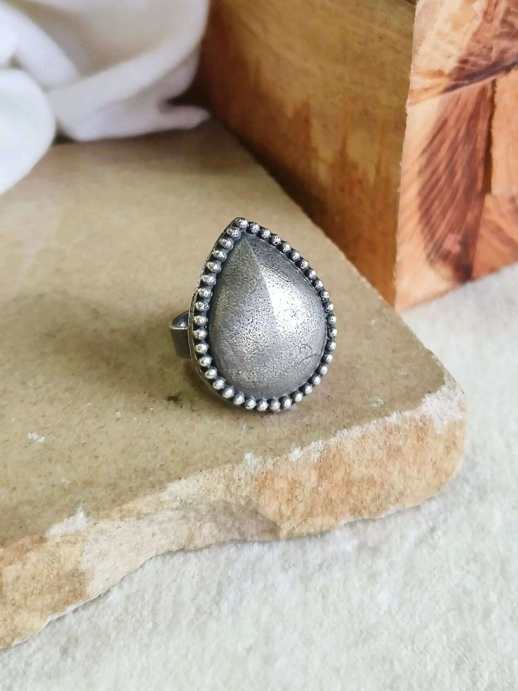 Silver Plated Oxidised Pear Adjustable Ring | Sarichka