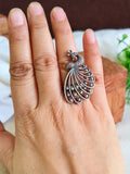 Antique Oxidised Silver Peacock Design Ring | Sarichka