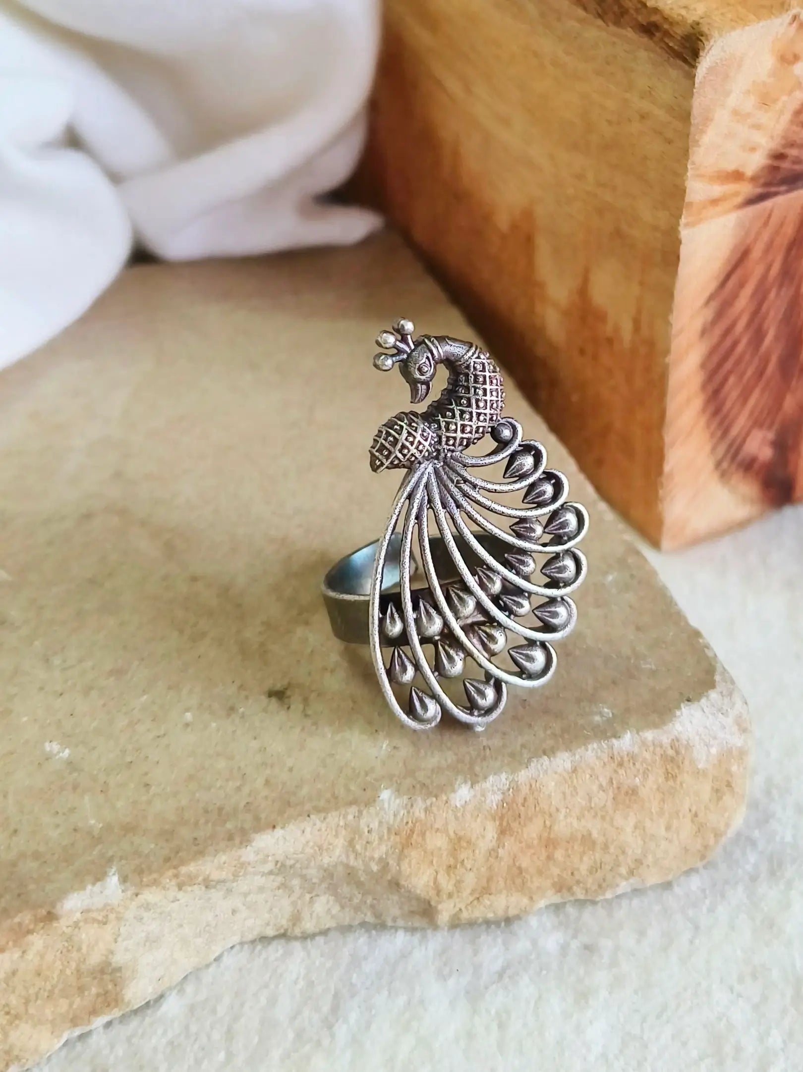 Antique Oxidised Silver Peacock Design Ring | Sarichka