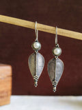 Oxidized Pearl Leaf Hook Earrings | Sarichka