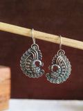 Oxidised Peacock Brass Hook Earrings with Intricate Design | Sarichka