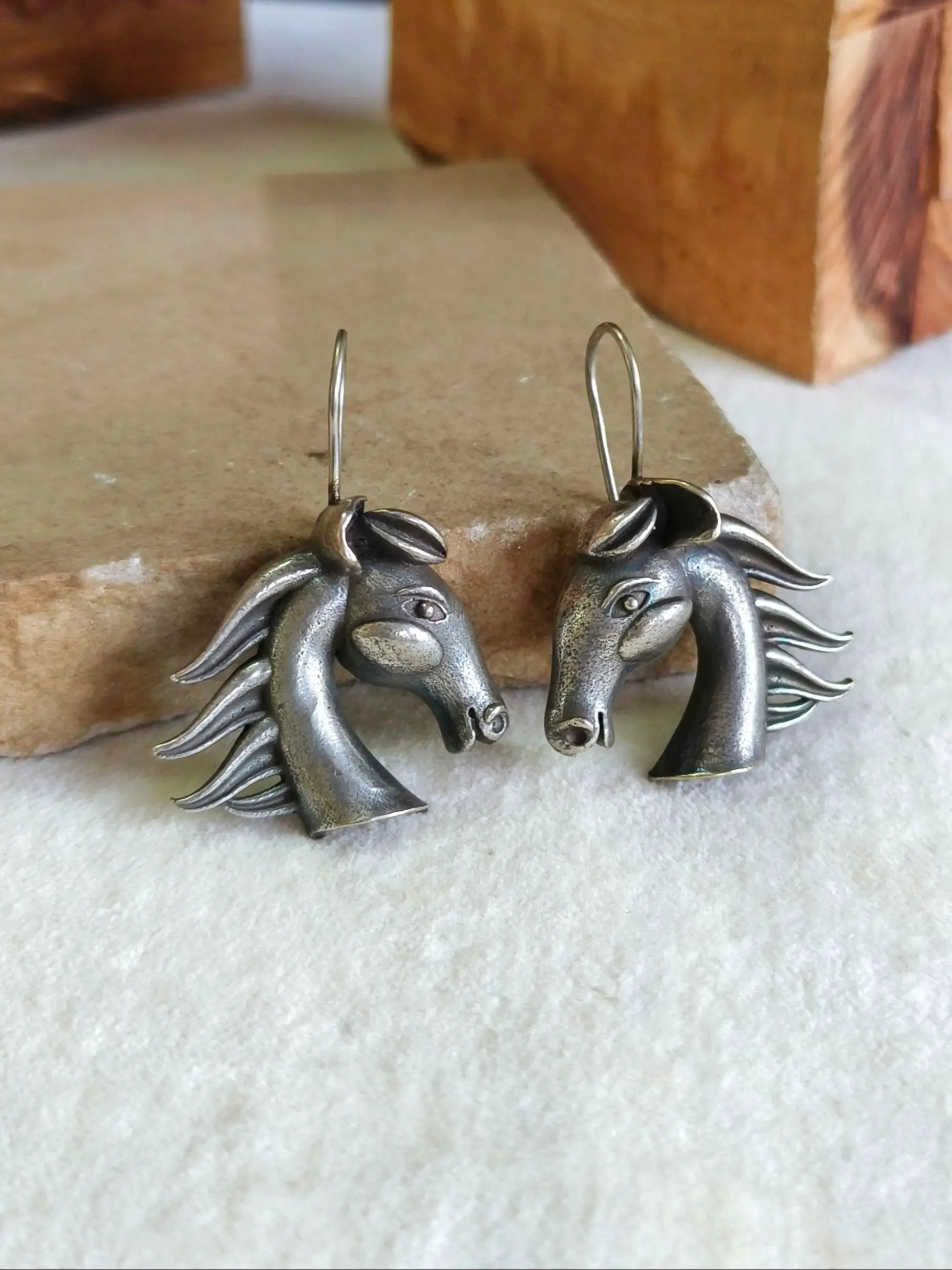 Oxidised Silver Plated Horse Motif Hoop Earrings | Sarichka