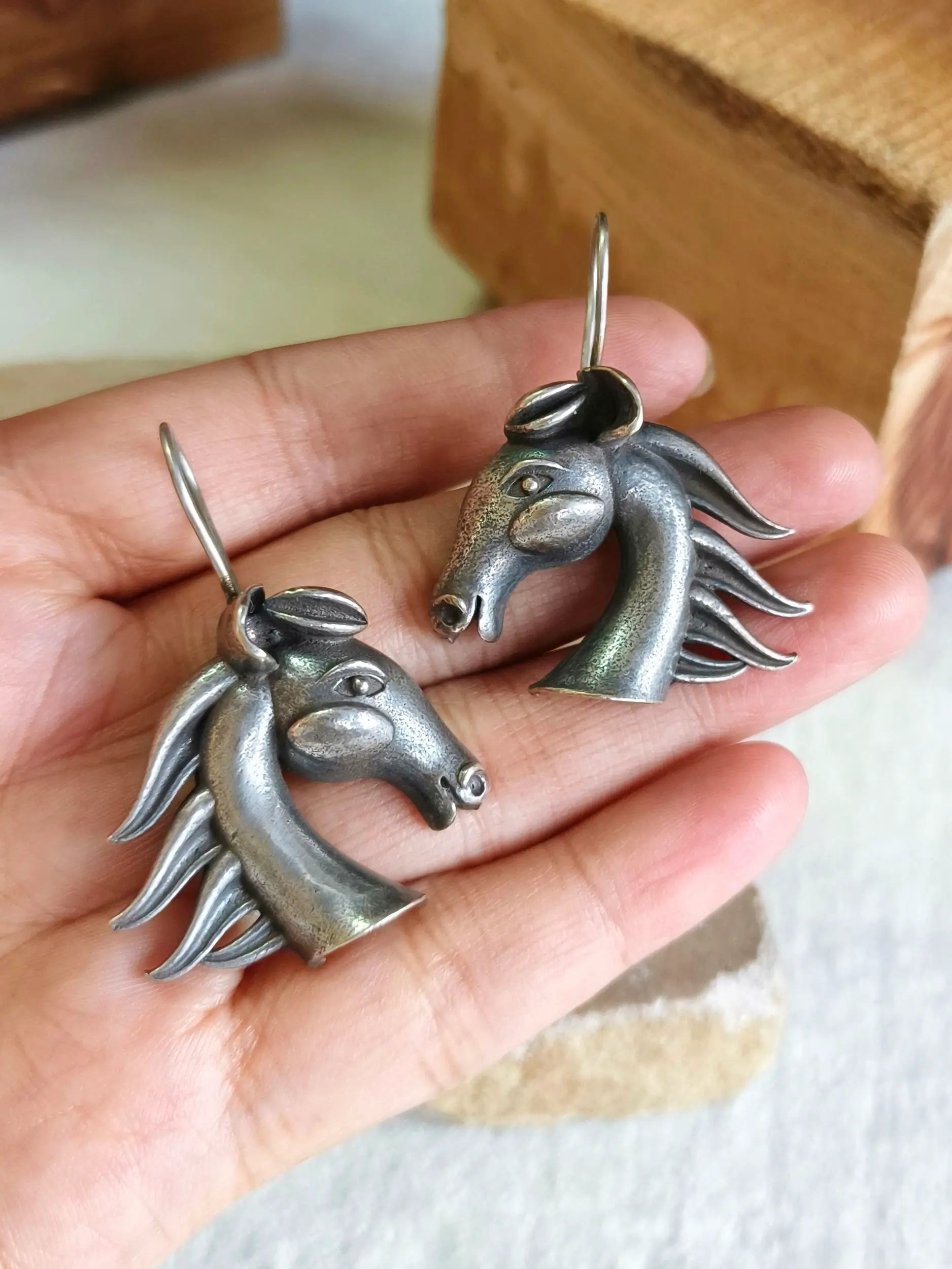 Oxidised Silver Plated Horse Motif Hoop Earrings | Sarichka
