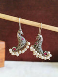 Silver Peacock Pearl Hook Earrings | Sarichka